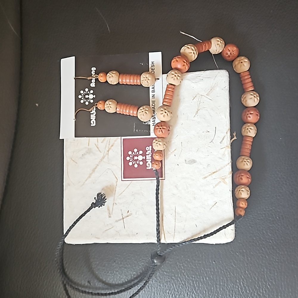 Clay bead earrings and necklace set from Bangladesh